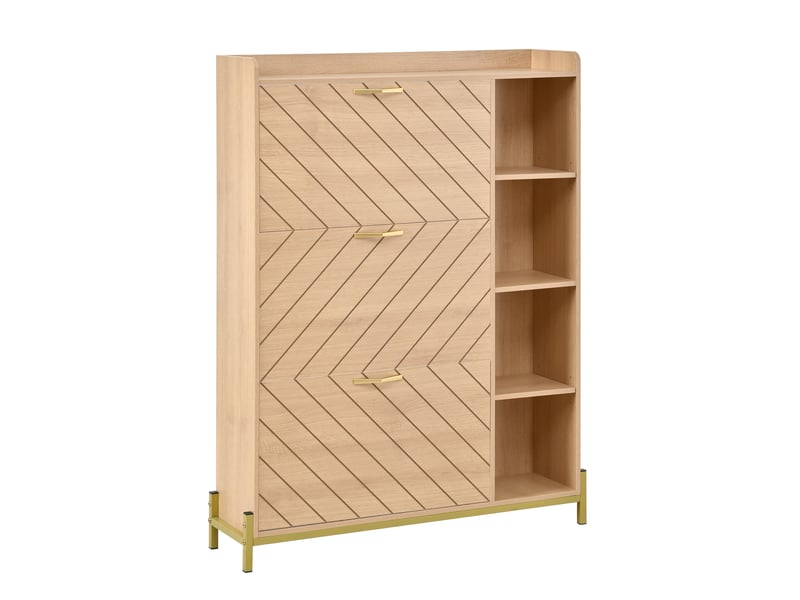  Meuble à chaussures 90x24x119 cm, 3 abattants, étagères latérales et format ultra-fin, rangement pour entrée et couloir - naturel  - Conforama A