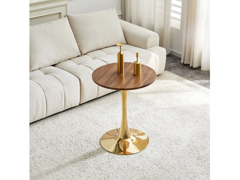  Table ronde, 60 cm, table salon style table d’appoint mid-century plateau, plateau mdf, piètement métal, coloris noyer  - Conforama D