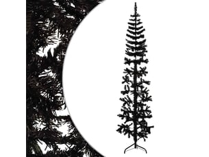 Demi sapin de noël, arbre de noël artificiel mince avec support noir 210 cm