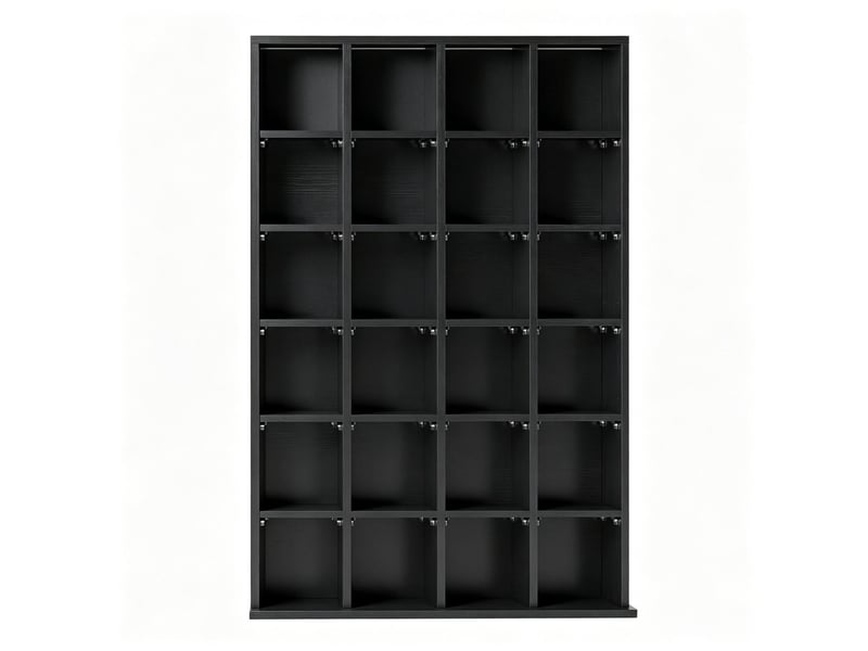  Meuble de rangement cd dvd noir à étagères réglables, format étroit 89 x 20 x 130,5 cm pour médias organisés  - Conforama A
