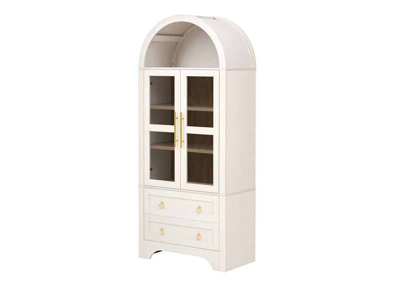  Vaisselier blanc moderne armoire de cuisine avec portes en verre et tiroirs 180cm  - Conforama W