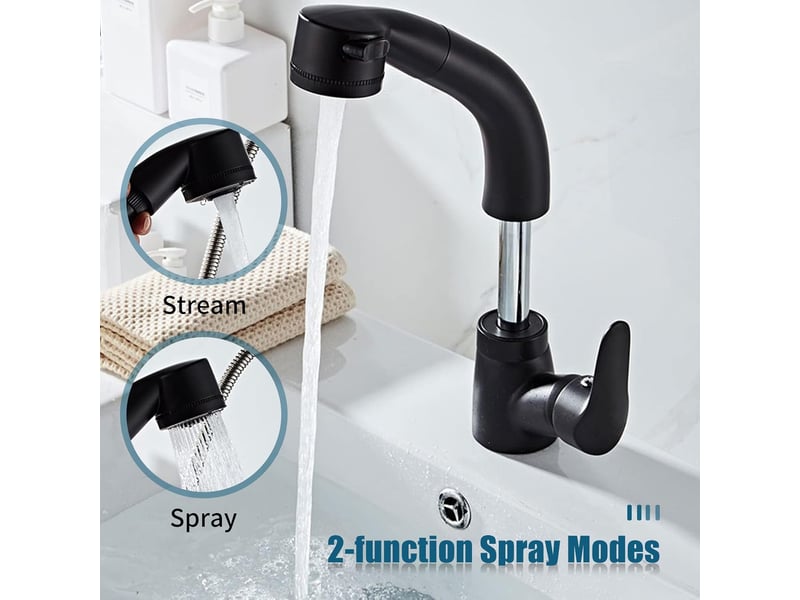  Salle de bain single handle lavabo coulissant robinet froid chaud accessoires de salle de bain, noir  - Conforama C
