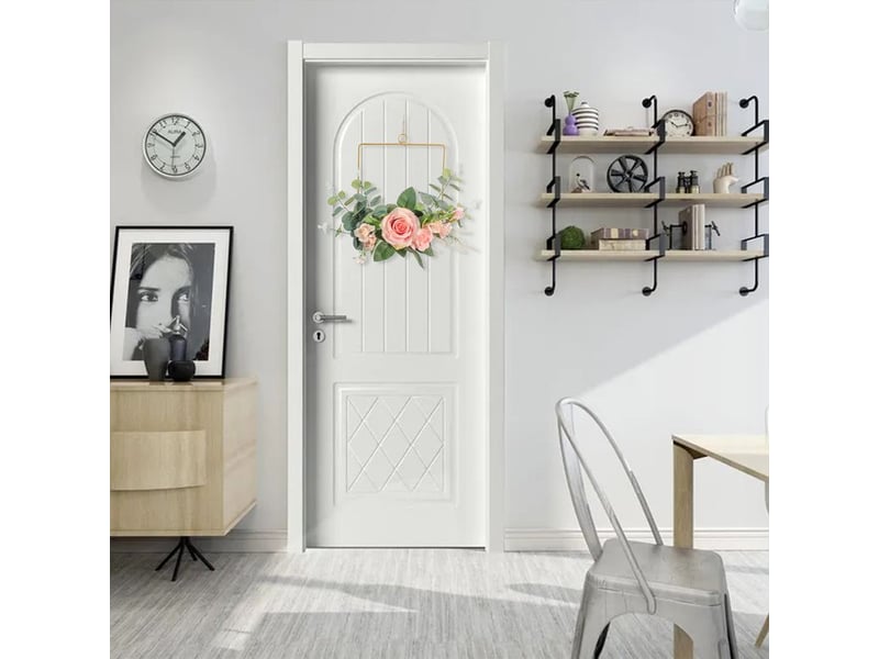  Couronne de fleurs artificielles en forme de cercle, avec cadre géométrique en métal, à fixer au mur. Décoration murale pour la maison.  - Conforama D