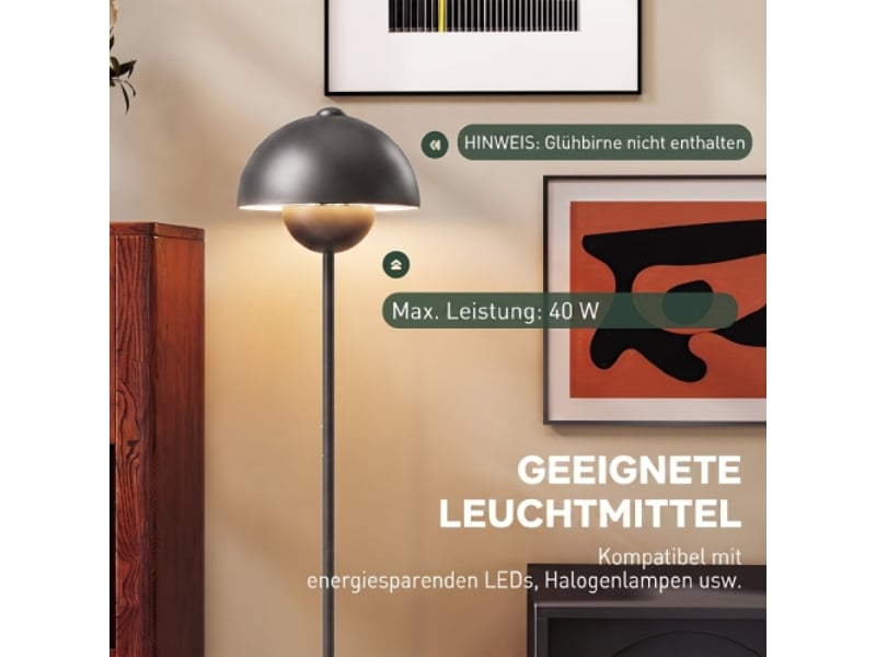  Lampadaire élégant en métal gris, abat-jour rond, interrupteur au pied, long câble, pour salon et chambre  - Conforama D
