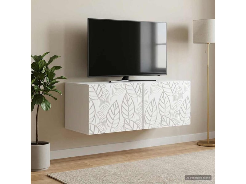  Meuble tv - banc tv - meuble de rangement mural 59,5 x 31 cm blanc bois d'ingénierie  - Conforama B