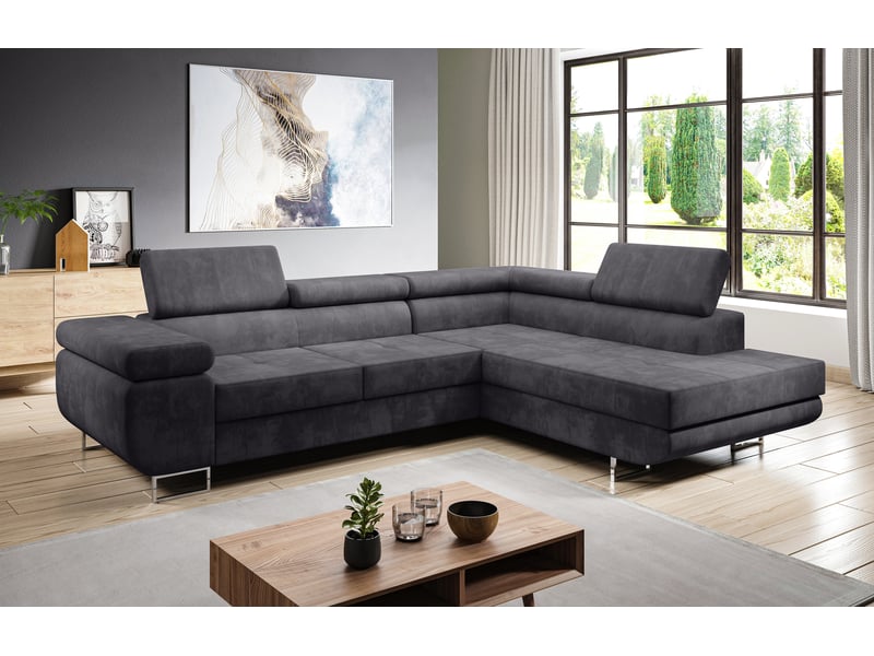  Canapé d’angle kanya gris clair 275 cm convertible avec coffre droite Kanya - Conforama B