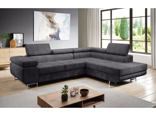Canapé d'angle droit convertible AX LIVING Kanya 4 places Velours gris avec coffre de rangement