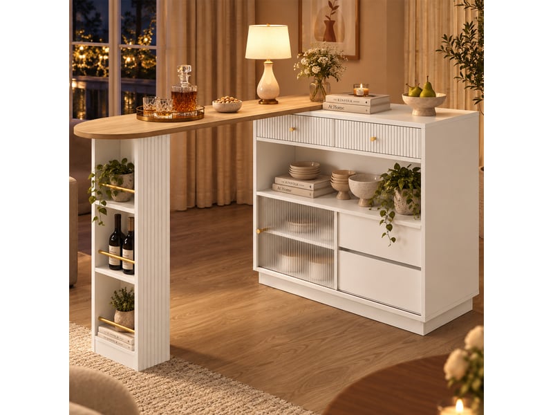 Îlot de cuisine 4 portes 1 tiroir coloris blanc panneau de particules - Conforama B