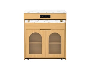 Îlot de cuisine avec table extensible et multiprise – verre strié, bahut à 2 tiroirs – îlotbarmeuble naturel