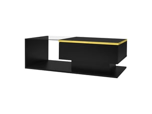 Table basse 100x50x32,5 cm avec led et plateau en verre trempé, rangement fermé et niche, panneaux de particules, noir