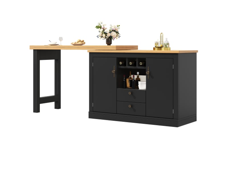  Bahut de cuisine modulable 120 à 180 cm, fonction pivotante 360° avec rangement intégré, meuble design pour salon  - Conforama D