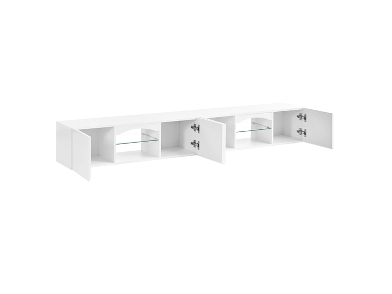  Meuble tv bas 4 portes avec led pilotée par application 200x30x28 cm blanc brillant  - Conforama D