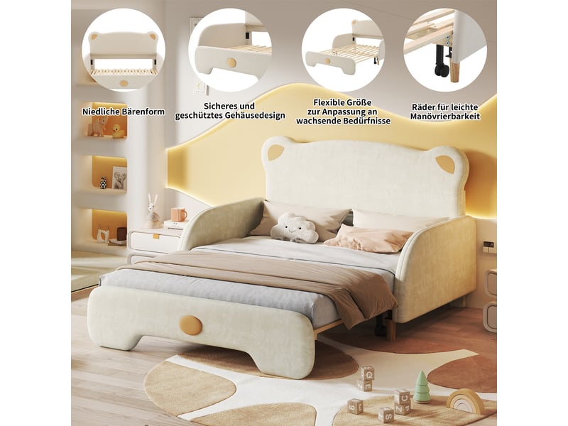  Lit enfant 90x200 cm lit cabane 1 personne clôture sur quatre côtés avec 4 tiroirs et petit escalier, blanc + naturel  - Conforama D