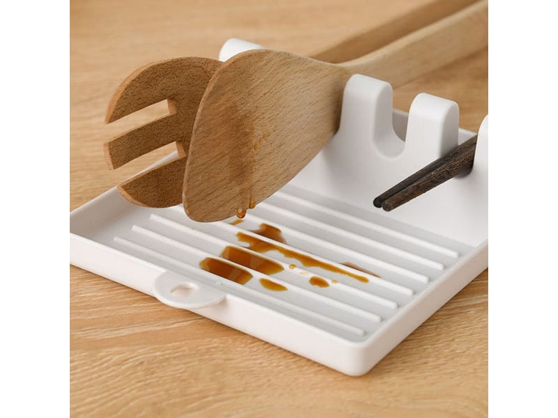  Porte-ustensiles - porte-cuillère - avec égouttoir - repose-cuillère pour comptoir - repose-cuillère - porte-couvercle de casserole - blanc  - Conforama D