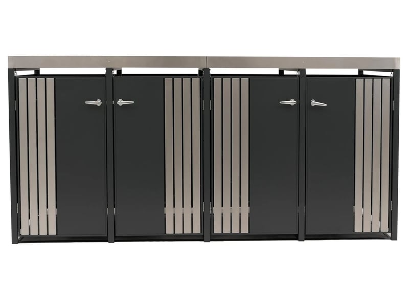  Cache poubelles quadruple avec jardinière intégrée 125x260x84 cm acier galvanisé inox anthracite 04_0009312  - Conforama E