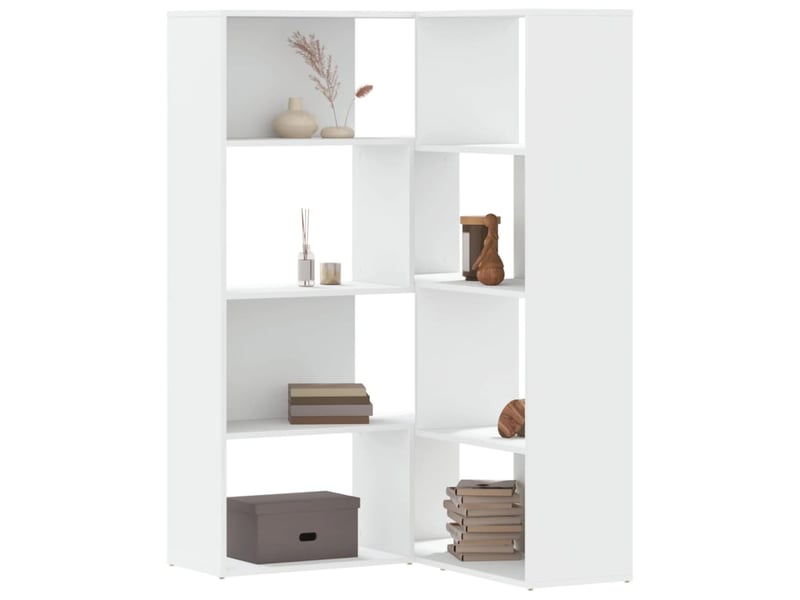 Bibliothèque d'angle à 4 niveaux, armoire à livres blanc bois d'ingénierie - Conforama B