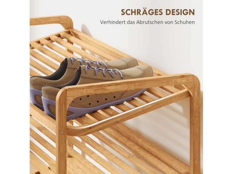  Étagère à chaussures en bambou 76 x 33 x 50,8 cm – naturel – 3 niveaux, gain de place pour l'entrée  - Conforama E