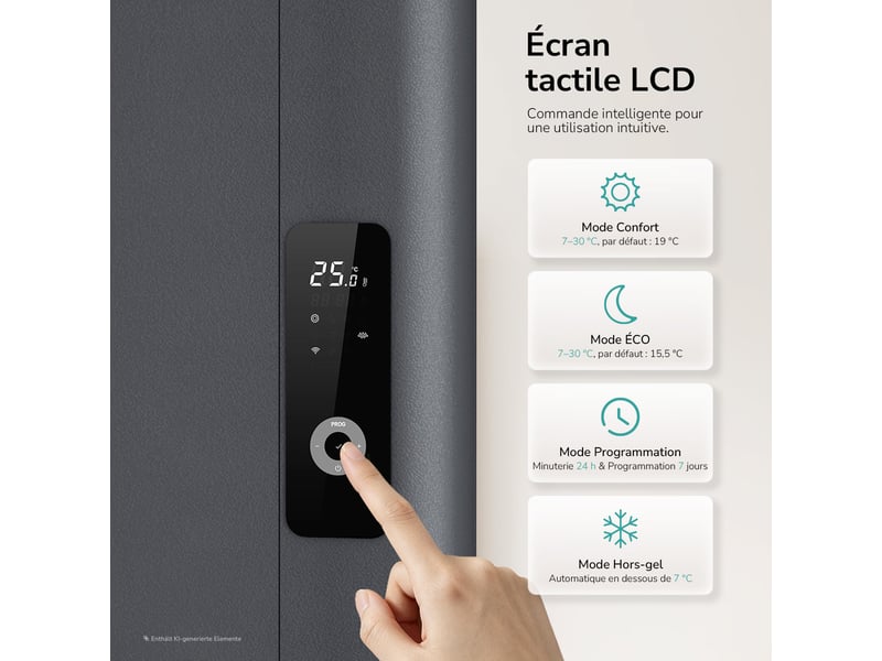  Emke radiateur électrique à convection 1500w, panneau chauffant mural en aluminium 160x45,4cm, thermostat wifi, anthracite  - Conforama C