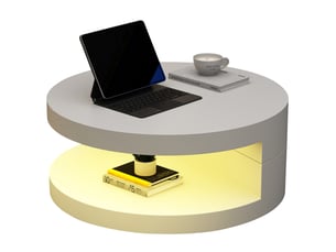 Table basse ronde à plateau pivotant 360 avec led et 2 niveaux de rangement pour salon, 70 × 70 × 35,5 cm