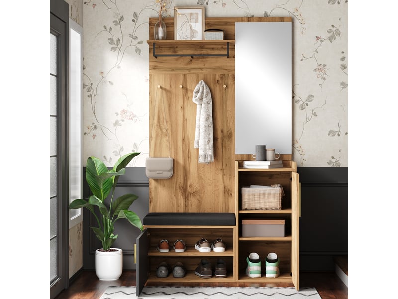  Portemanteau avec banc et rangement 100 x 185 cm en panneau de particules  - Conforama E