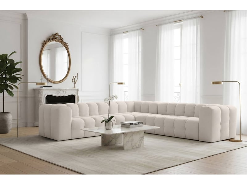  Canapé d'angle réversible miloe 6 places avec accoudoirs en velours - blanc MILOE - Conforama B