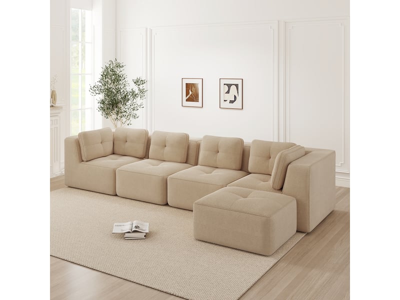  Canapé d’angle modulable 4 places velours côtelé beige – 386 x 177 x 69 cm Fay Lum - Conforama W