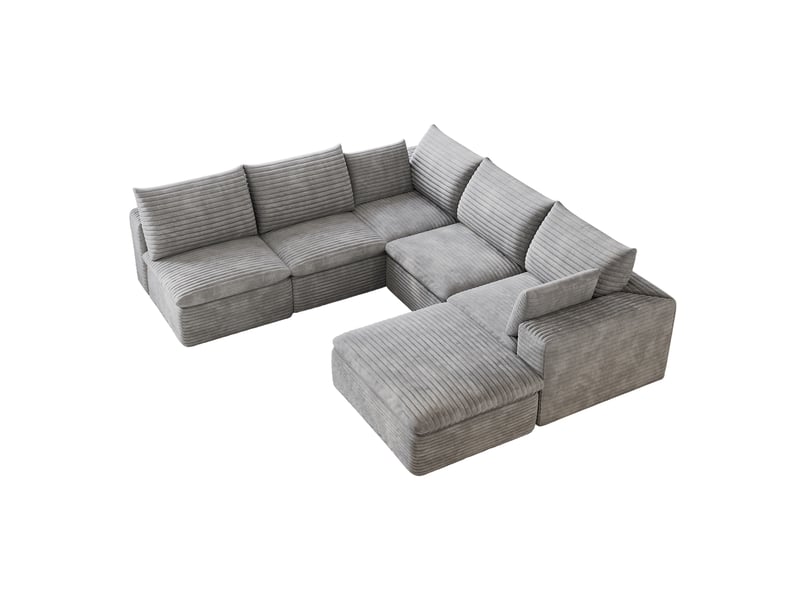  Canapé modulable modenvie 6 places en velours côtelé gris 260 x 250 x 60 cm avec coussins amovibles  - Conforama A