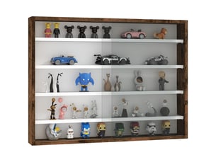 Vitrine murale réglable à 4 niveaux, en verre et bois, 80 x 9,5 x 60 cm, marron