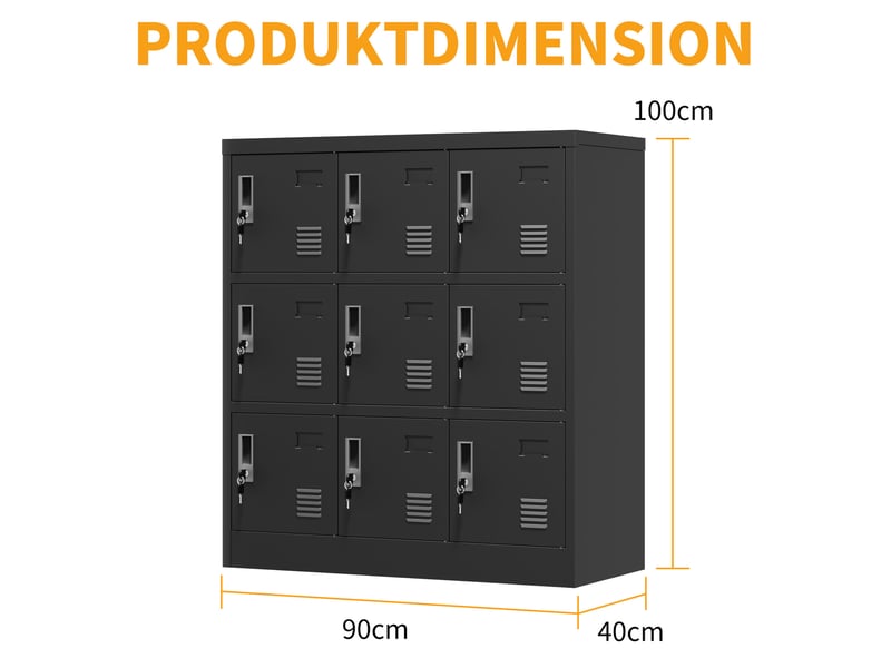  Armoire métallique 9 portes 100x90x40 cm – noir – serrures individuelles, casiers ventilés pour bureau  - Conforama C