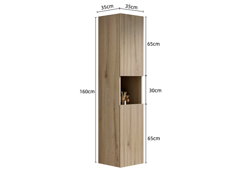 Armoire de salle de bain murale 2 portes avec niche ouverte et étagères réglables pour petit espace en bois naturel - Conforama C