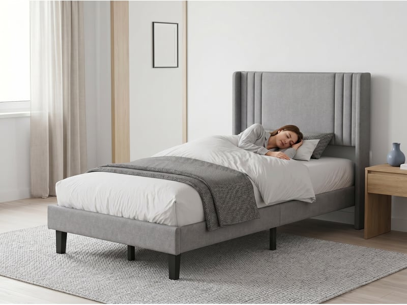  Lit coffre 140x190 cm - tissu gris avec led rgb, usb et rangement hydraulique  - Conforama E