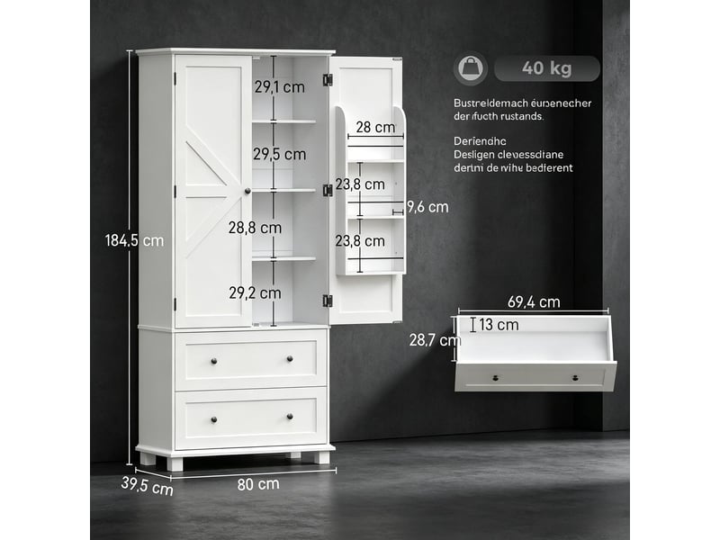  Buffet de cuisine 2 portes 2 tiroirs 6 niveaux de support étagères réglables  - Conforama C