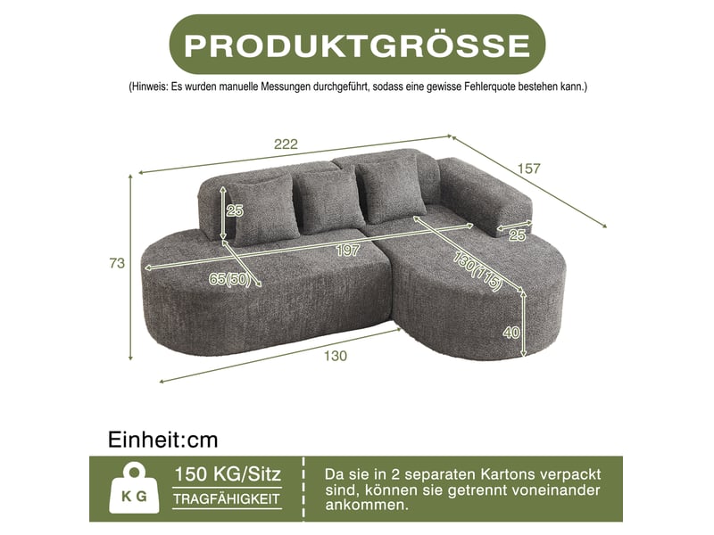 Canapé d’angle 3 places avec 3 coussins de dossier, en tissu chenille gris anthracite - Conforama C