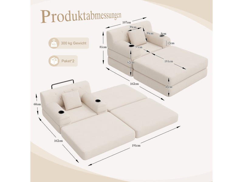  Fauteuil 1 place avec repose-pieds en velours côtelé beige, 107x162x81 cm  - Conforama C