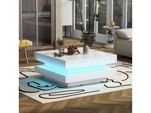 Table basse carrée blanche avec led bluetooth, 70x70x36 cm, panneaux de particules, blanc