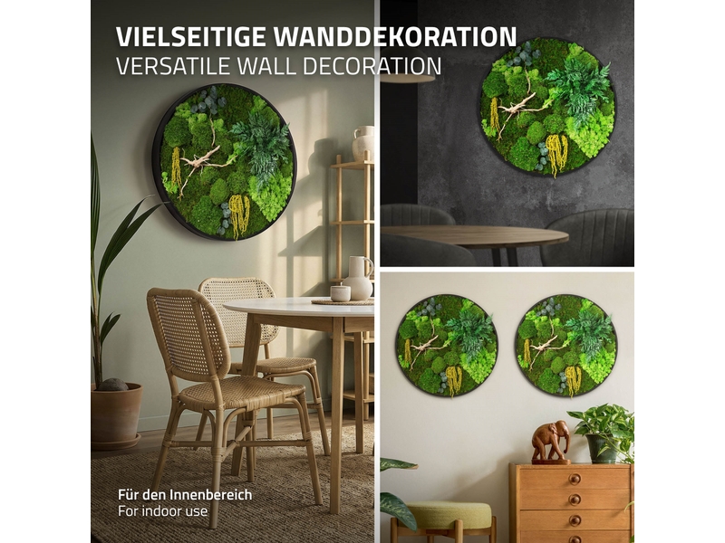  Ecd germany tableau végétal mural stabilisé, ø 60 cm, mélange de mousses avec eucalyptus, fougères et bois naturel, effet 3d, sans entretien, cadre mdf rond, décoration d'intérieur, style jungle ECD Germany GmbH - Conforama E
