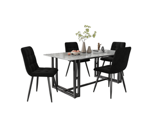 Lot de 4 chaises de salle à manger, chaise noire, chaises design rembourrées avec dossier, assise en velours, structure en métal