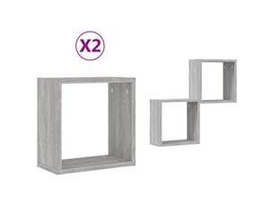 Lot de 2 étagères cube murales, armoires de rangement sonoma gris 30x15x30 cm cf42738