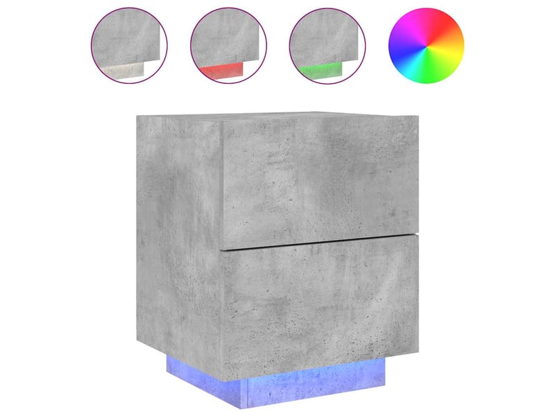  Lot de 2 tables de chevet - cabinet de chevet - table de nuit et lumières led gris béton  - Conforama D