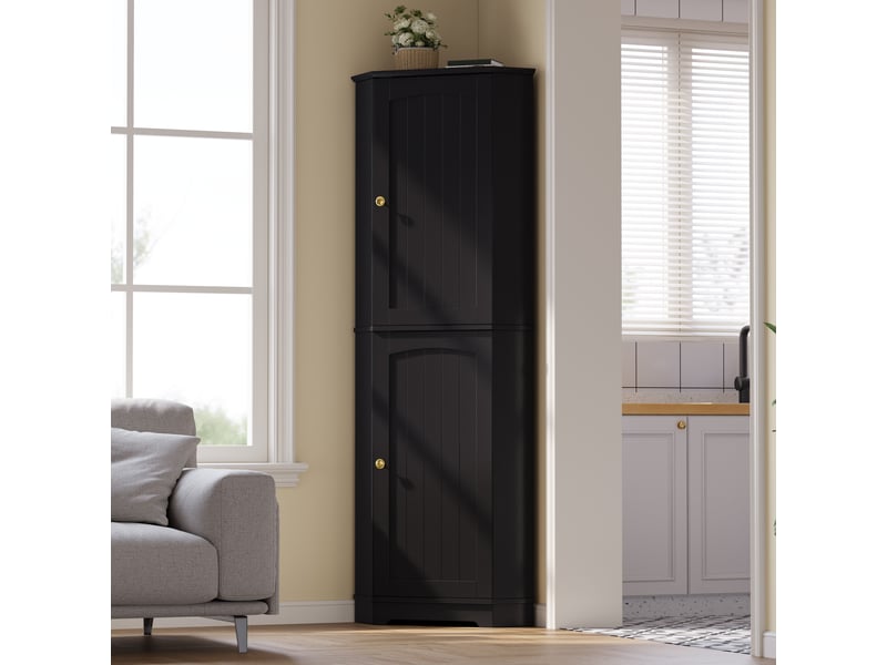  Armoire d'angle - 42 x 42 x 166 cm - noir - meuble de rangement haut avec 2 portes, poignées dorées et étagères réglables  - Conforama D