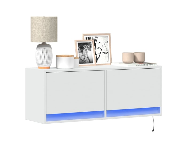  Meuble tv - banc tv - meuble de rangement mural avec lumières led blanc 100x31x35 cm  - Conforama B