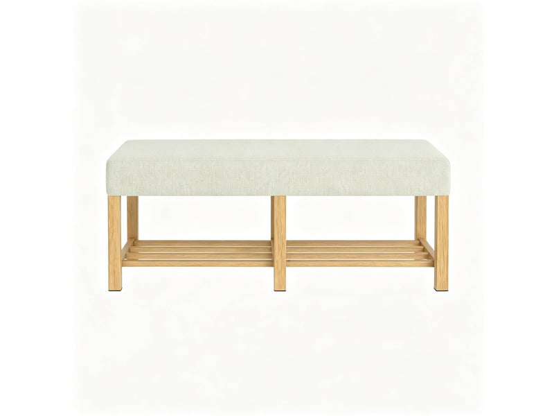  Banc à chaussures avec rangement 120 x 44 x 48 cm, assise rembourrée en tissu beige  - Conforama A