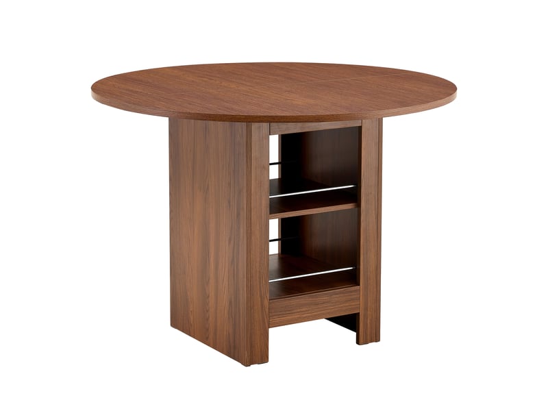  Table basse - table de salle à manger ronde moderne avec compartiments de rangement ouverts, noyer, 100 x 100 x 76 cm  - Conforama A