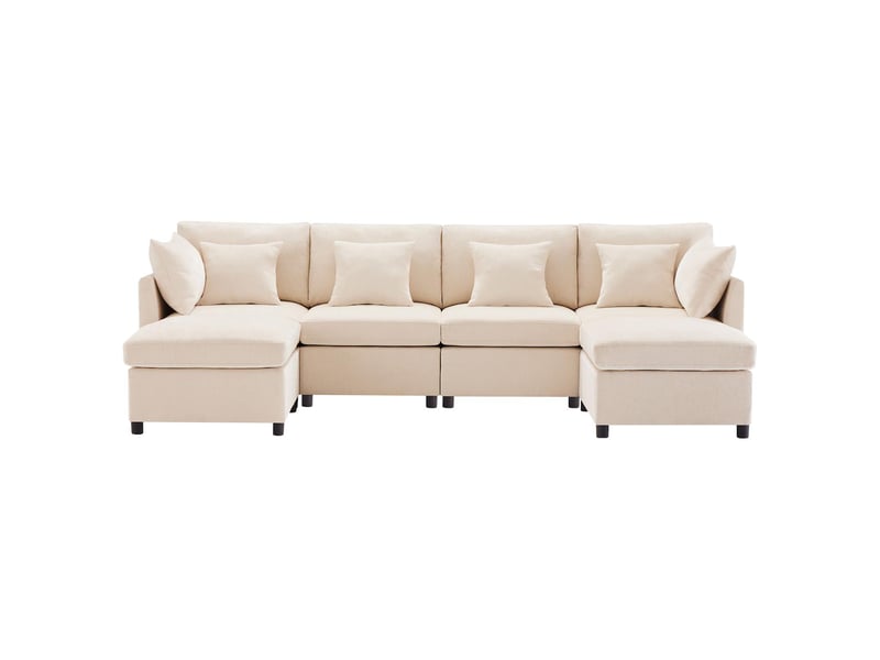  Canapé modulable 6 places en tissu chenille beige 278x161x81 cm N653P97714123A - Conforama A