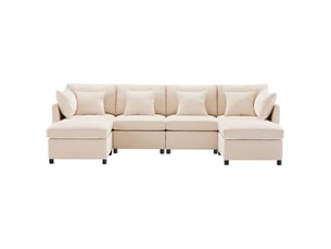 Canapé modulable 6 places en tissu chenille beige 278x161x81 cm