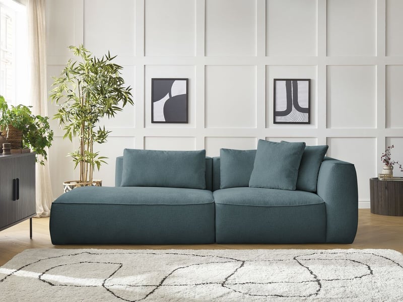  Bobochic canapé droit fixe 3 places leopold tissu texturé bleu foncé  accoudoir droit LEOPOLD - Conforama C