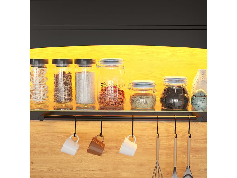 Lot de 2 armoires de cuisine avec plan de travail 203 x 40 x 174 cm, led rgb et commande par application, 12 crochets et 6 étagères, noir - Conforama E