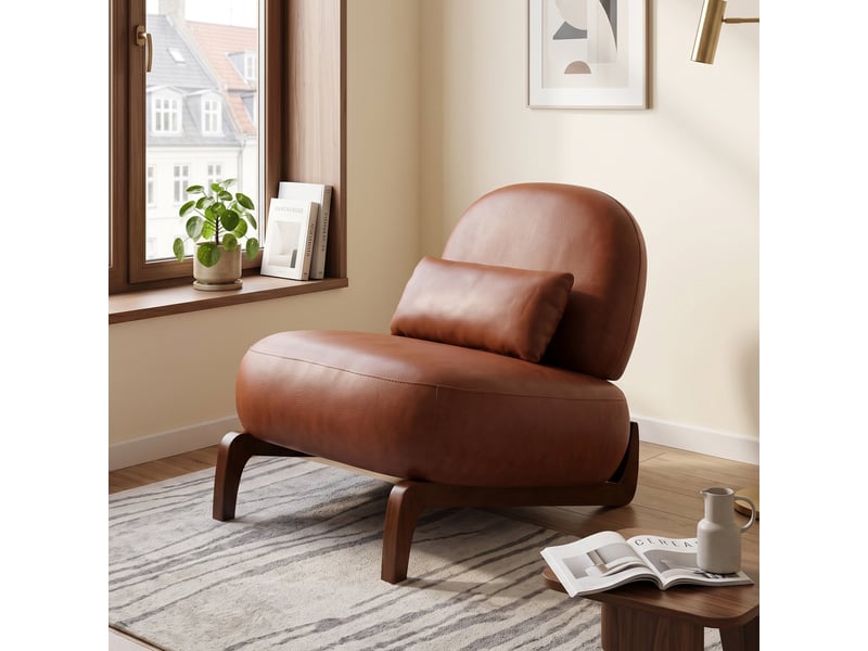  Fauteuil caramel revêtement en similicuir et pieds en bois massif  - Conforama D