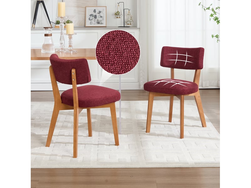  Lot de 2 chaises de salle à manger style mid-century en tissu rouge bordeaux  - Conforama C