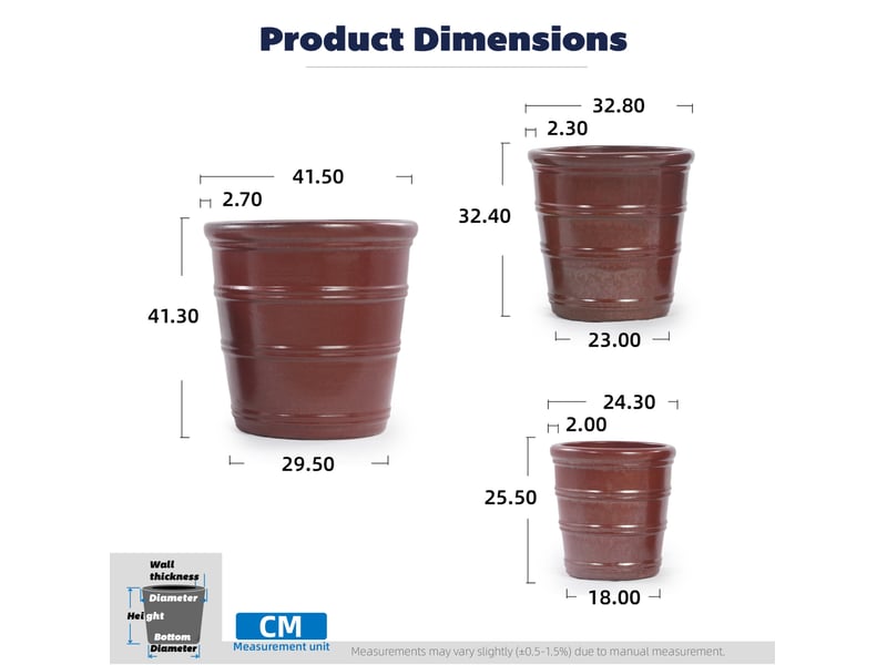  Pot de fleurs en céramique ø 24 cm – brun rouge brillant – drainage, intérieur et extérieur  - Conforama C
